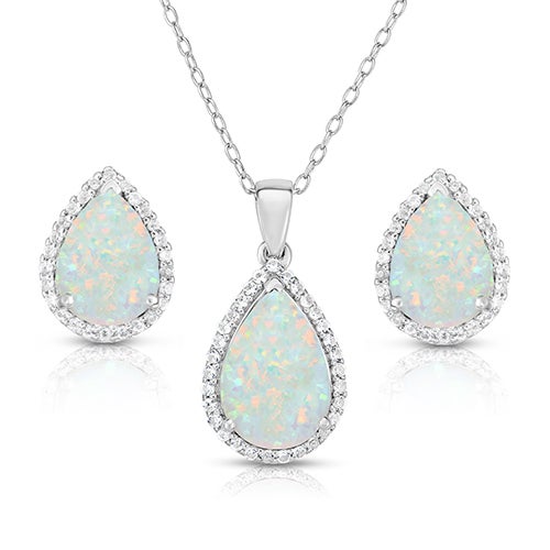 Pear Shaped Opal & White Sapphire Earrings & Necklace Set_0