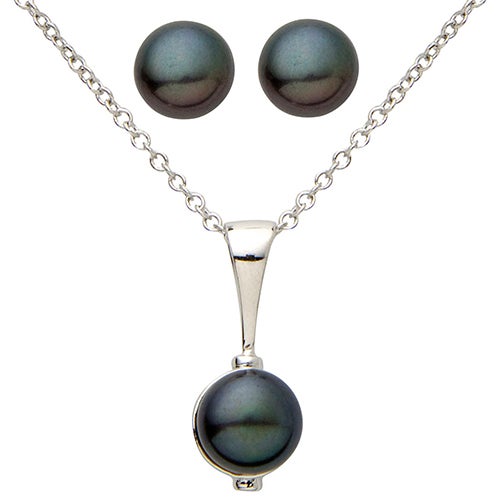 Black Pearl Necklace & Earring Set_0
