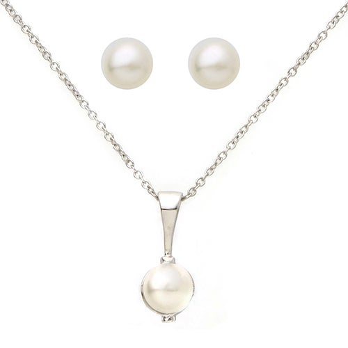 White Pearl Necklace & Earring Set_0