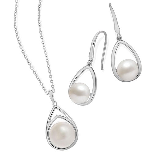 Modern Pearl Earring and Necklace Set_0