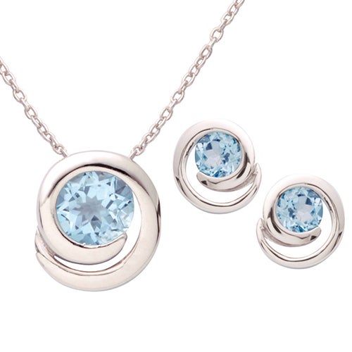Silver Swirl Blue Topaz Earring & Necklace Set_0