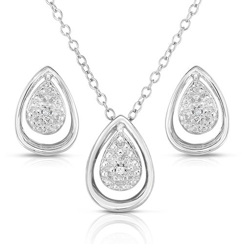 Sterling Silver and .075twt Diamond Teardrop Earrings & Necklace Set_0