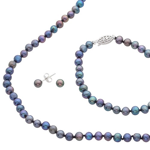Black Freshwater Pearl Bracelet Necklace & Earrings_0