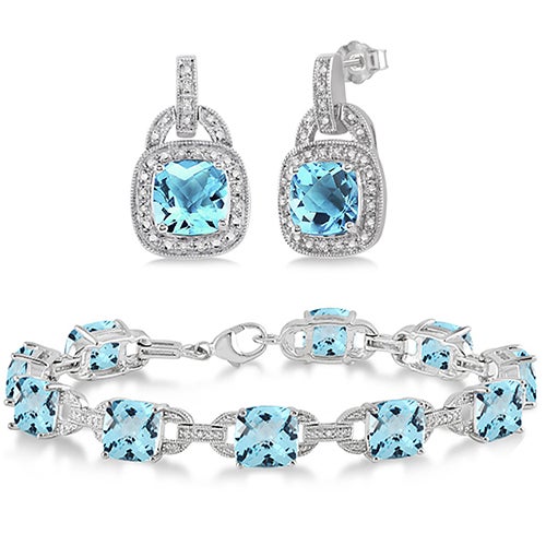 Blue Topaz Sterling Silver Bracelet & Earring Set_0