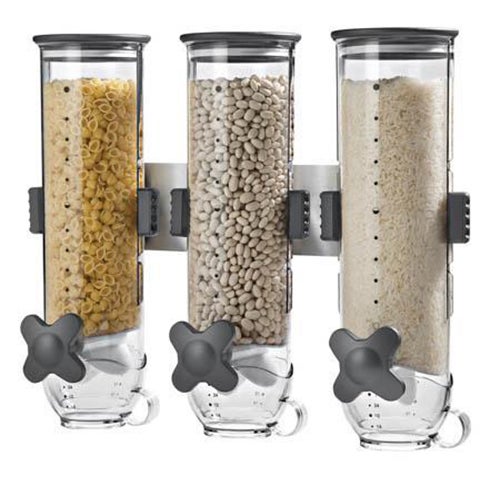 Wall Mount Triple Canister Cereal Dispenser Black & Clear_0