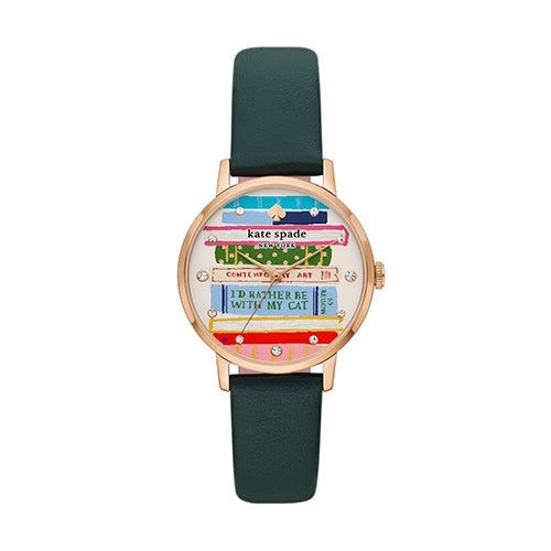 Ladies' Metro Green Leather Strap Watch, Bookstack Dial_0