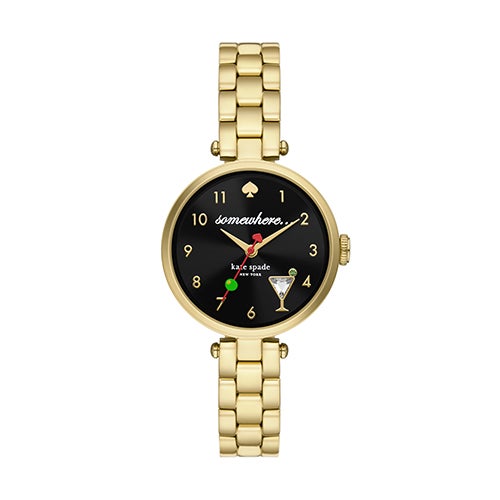 Ladies' Holland Gold-Tone Stainless Steel Watch, Black Somewhere Dial_0