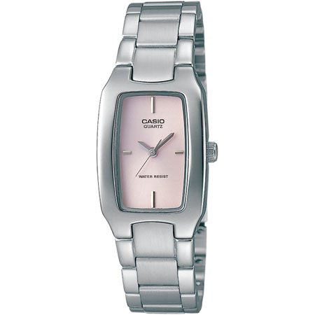 Ladies Silver-tone Stainless Steel Watch Pink Rectangle Dial_0