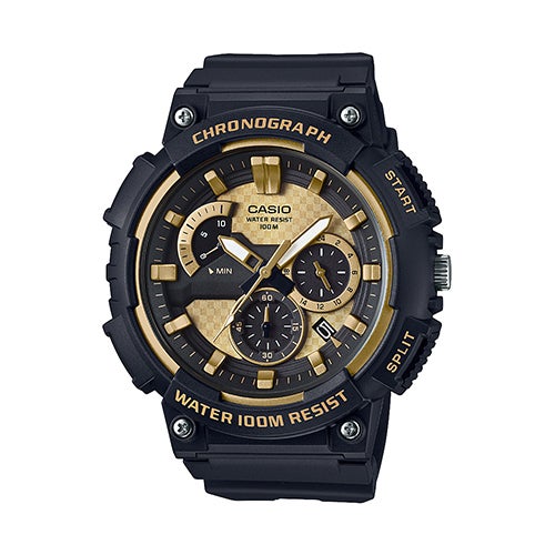 Mens Classic Chronograph Analog Resin Watch Black & Gold Dial_0