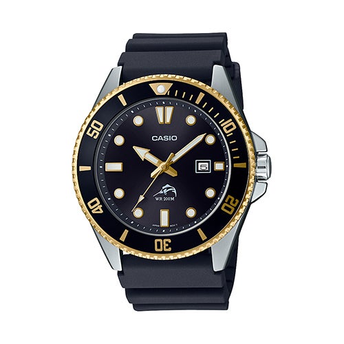 Mens Diver Inspired Black & Gold Resin Watch Black Dial_0