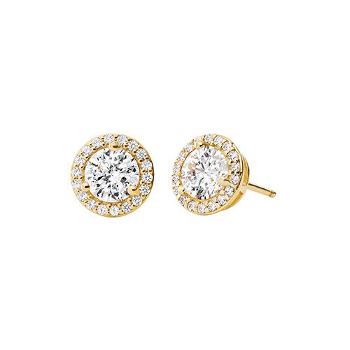 Sterling Gold Pave Round Stud Earrings_0