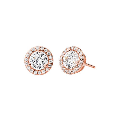 Sterling Rose Gold Pave Round Stud Earrings_0