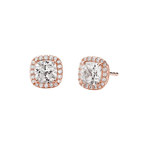 Precious Metal Sterling Silver Pave Square Stud Earrings Rose Gold_0