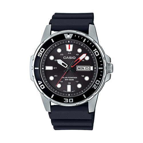 Mens Classic Diver Inspired Analog Solar Black Strap Watch Black Dial_0