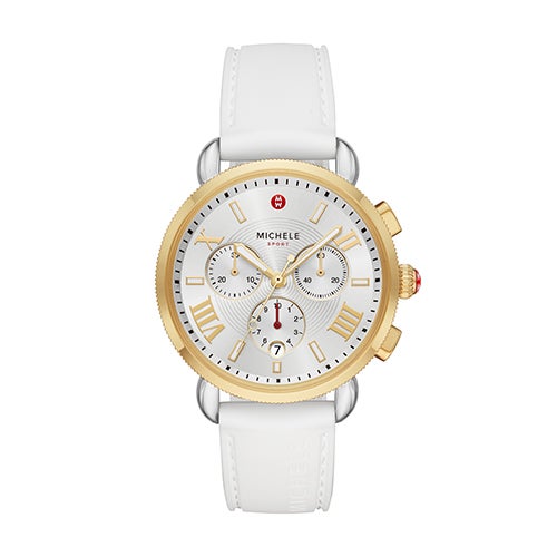Ladies Sport Sail White & Gold-Tone Silicone Strap Watch Silver Dial_0