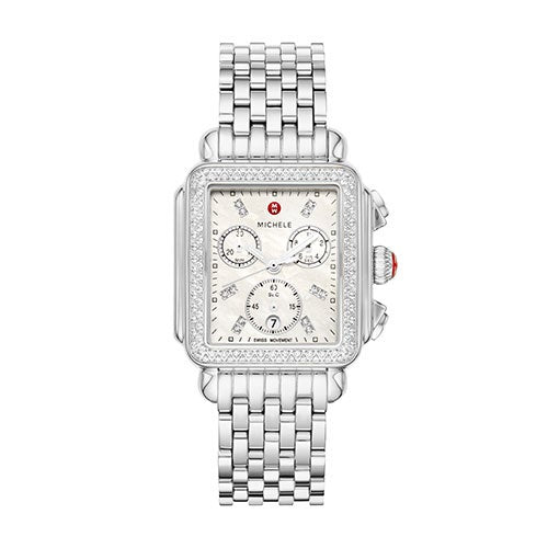 Ladies' Deco Silver-Tone Stainless Steel Diamond Watch, Mother-of-Pearl Dial_0