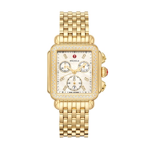 Ladies Deco Gold-Tone 18k Gold Diamond Watch Mother-of-Pearl Dial_0