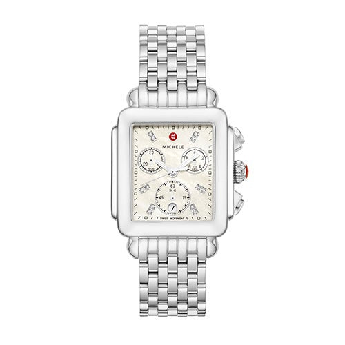 Ladies Deco Silver-Tone Stainless Diamond Watch Mother-of-Pearl Dial_0