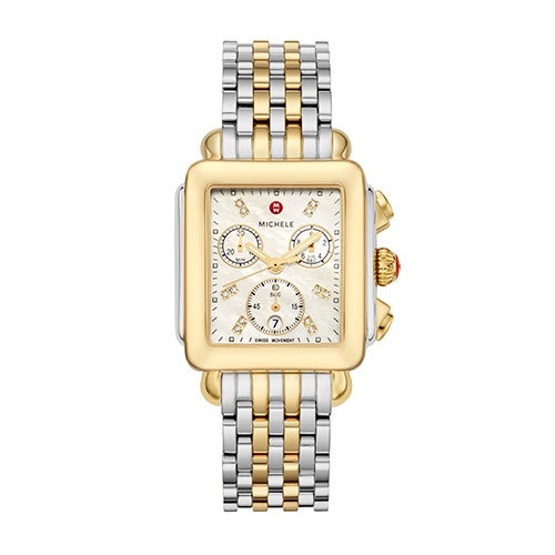 Ladies Deco Two-Tone 18k Gold Diamond Watch Mother-of-Pearl Dial_0