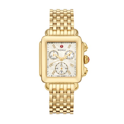 Ladies Deco Gold-Tone 18k Diamond Chronograh Watch Mother-of-Pearl Dial_0