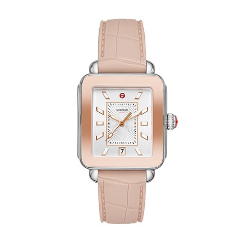 Ladies Deco Sport Two-Tone Pink Silicone Watch Silver White Dial_0