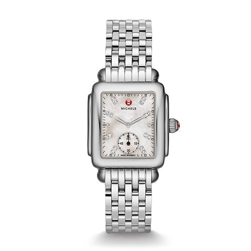 Ladies Deco 16 Silver-Tone Watch Diamond & Mother of Pearl Dial_0