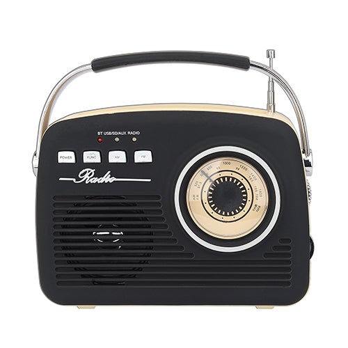 Vintage Portable Bluetooth Speaker w/ AM/FM Radio, Black_0
