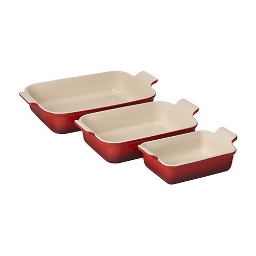 3pc Heritage Stoneware Rectangular Baking Dish Set Cerise_0