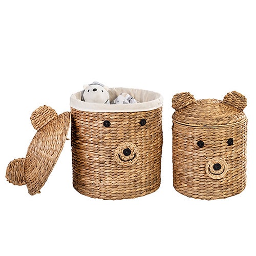 Nature Water Hyacinth Bear Shaped Storage Baskets Set of 2_0