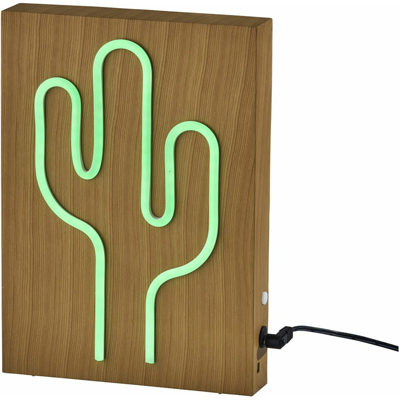 Wood Framed Neon Cactus Table/Wall Lamp_0