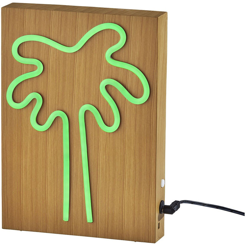 Wood Framed Neon Palm Tree Table/Wall Lamp_0