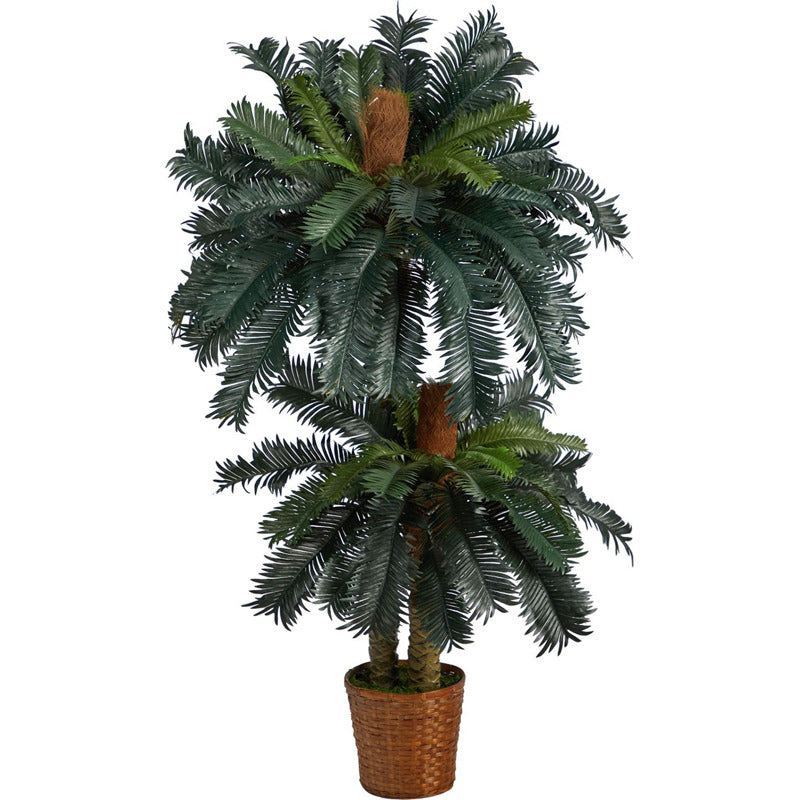 5ft. and 3ft. Double Sago Palm Artificial Tree with Basket_0