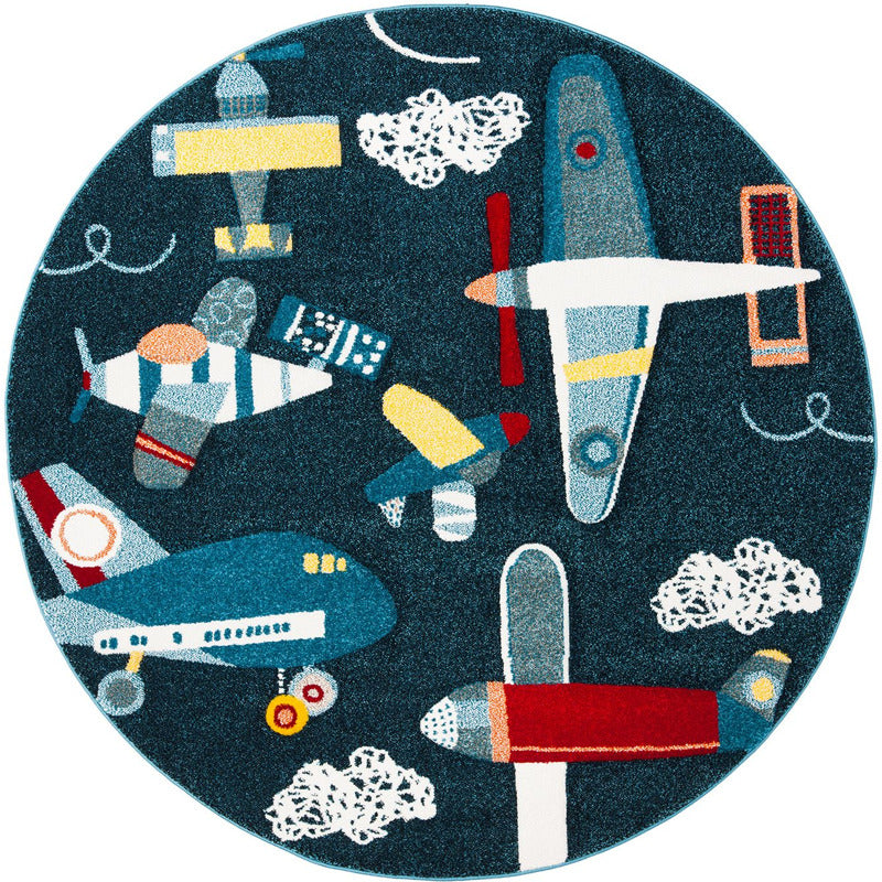 Carousel Planes Kids Area Rug Round_0