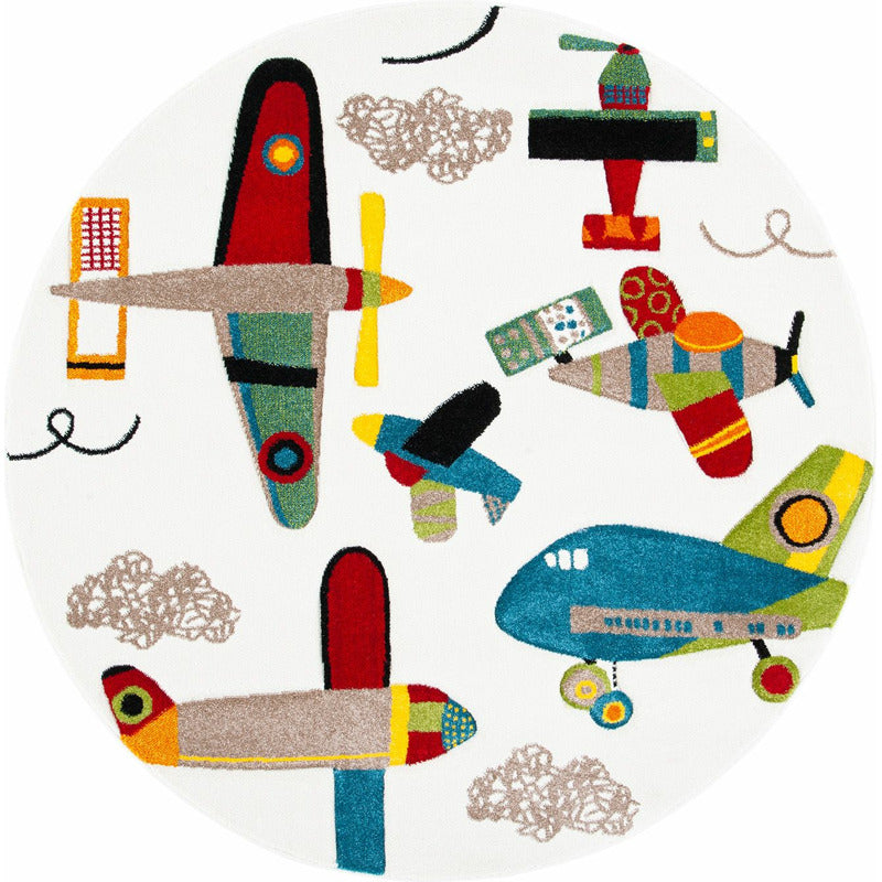 Carousel Planes Kids Area Rug Round_0