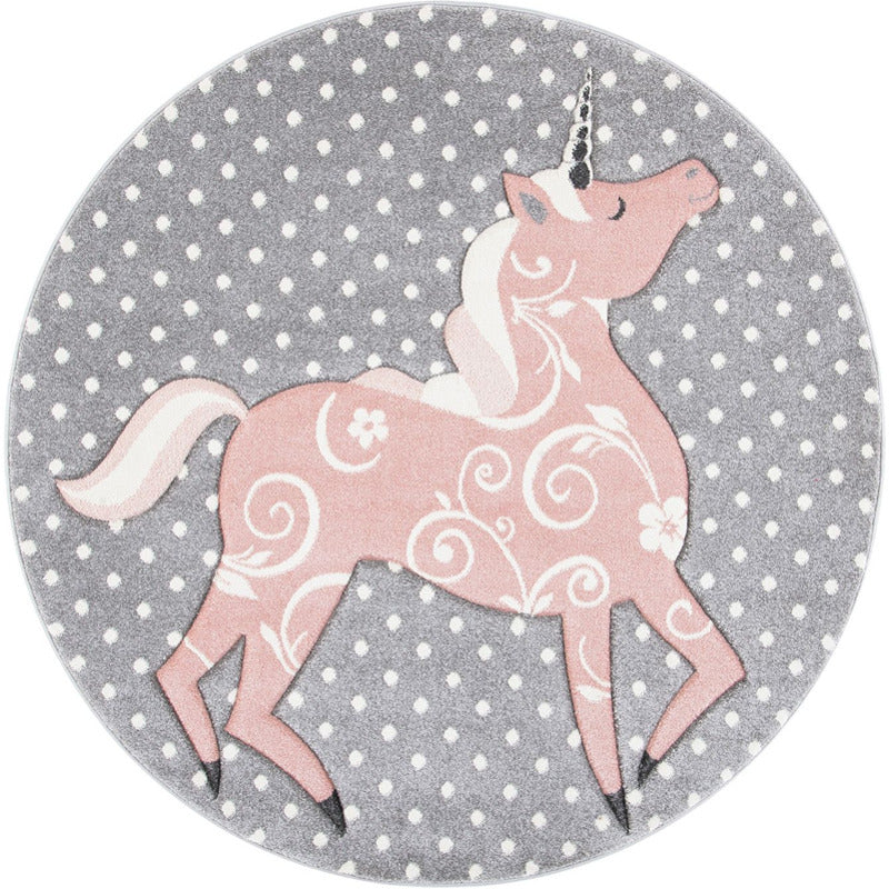 Carousel Unicorn Kids Area Rug Round_0