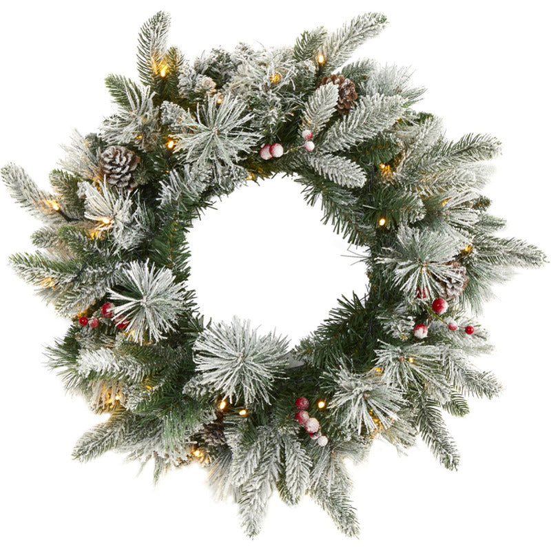 20in. Pre-Lit Flocked Mixed Pine Artificial Christmas Wreath_0