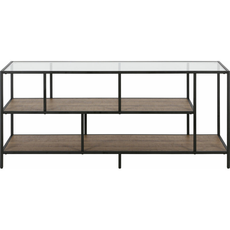 Zinnia 55" TV Stand with Glass Top and Rustic Oak Shelves_0